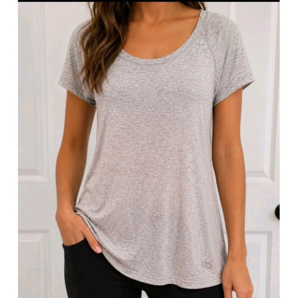 CALIA by Carrie Underwood Gray Scoop Neck Short Sleeve T-Shirt Women M